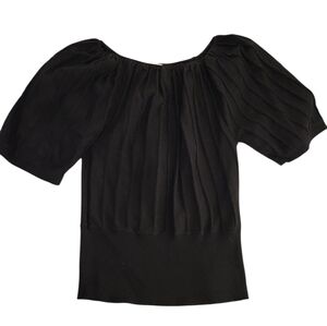 PUFF SLEEVE RIBBED TEXTURE KNIT TOP